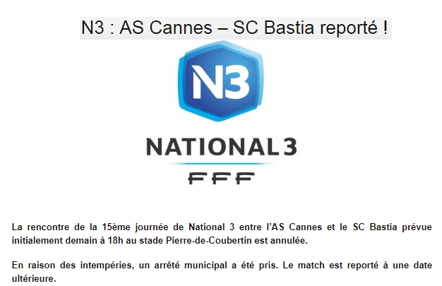 AS CANNES – SC BASTIA Reporté